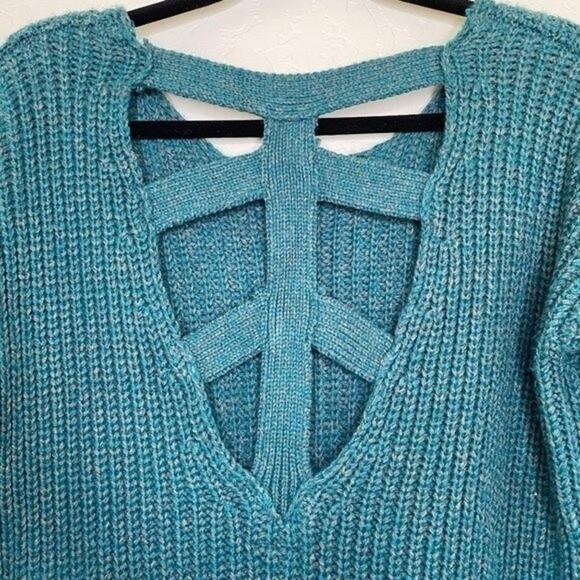 Sparkle & Fade UO Blue Cage Back Knitted Sweater Small - Picture 7 of 9